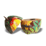 West African Coconut Natural Icebox Hand-painted parakeets L19cm x W18cm H24cm - Icebox for Kitchen & Dining, Dining & Entertaining Serveware
