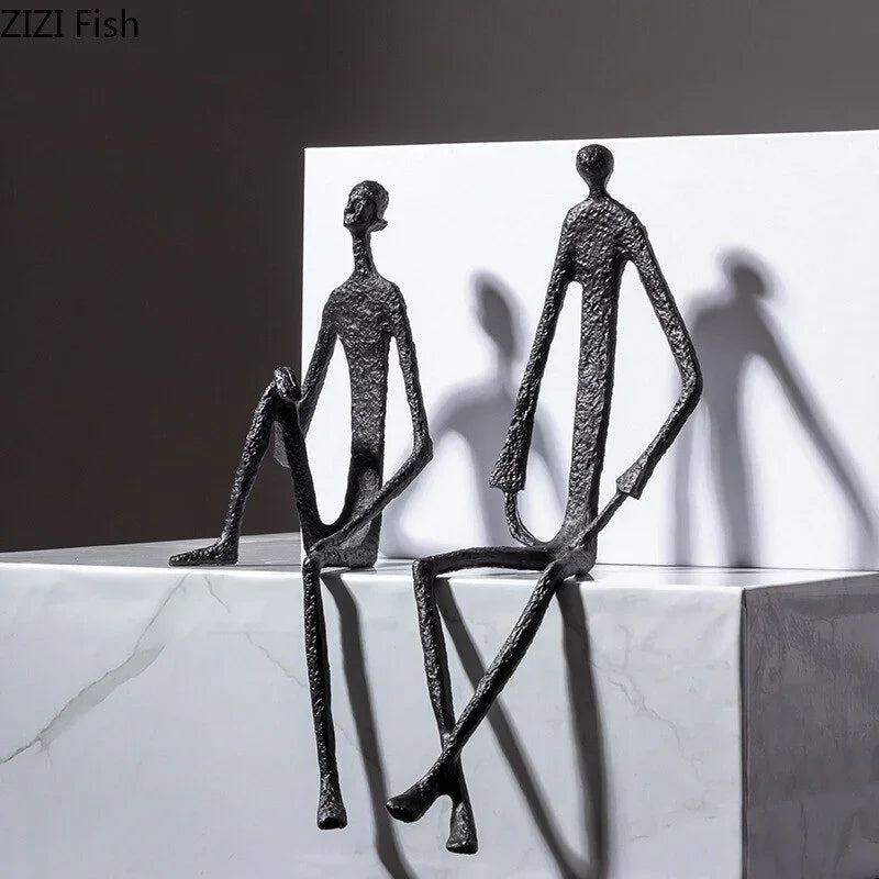 Modern Black Figure - Abstract Sitting Man Design, back view - House Of Avana