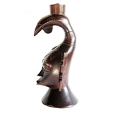 West African Vintage Wooden Home Décor Hand Carved Table Lamp Black Senoufu Mask with Kalao L20cm x W19cm x H50cm