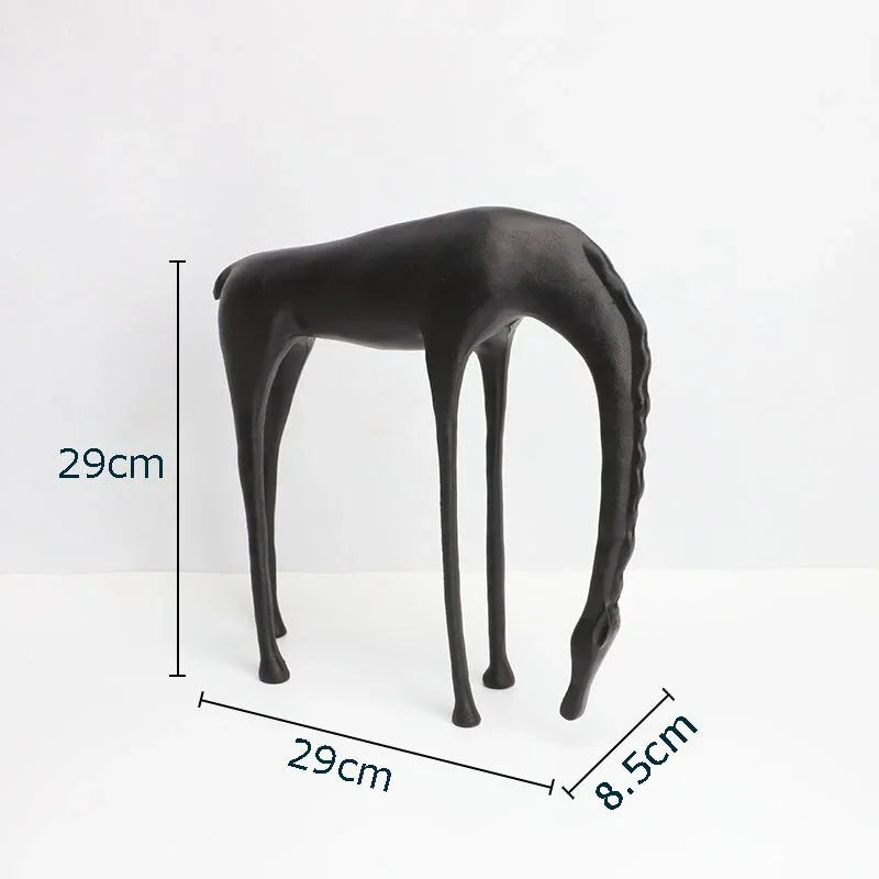 Slender Polished Statue of Black Deer - House Of Avana