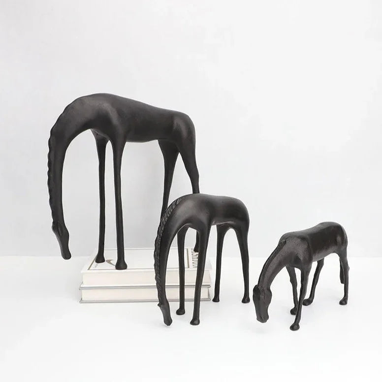 Slender Polished Statue of Black Deer - House Of Avana