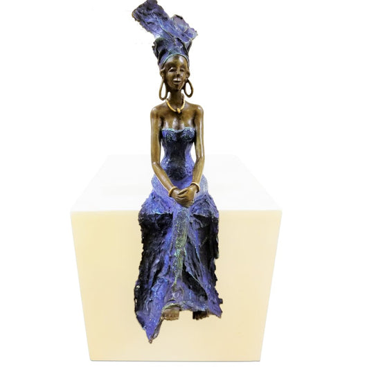 African Table Top Decor | Blue Bronze Female sculpture |  House of Avana