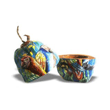 Flight of Blue Parakeets West African Hand-painted Coconut Natural Icebox L18cm x W16cm H22cm - Icebox for Kitchen & Dining,  Dining and Entertaining Serveware