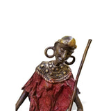 African Bronze Centerpiece | Masai Woman feeding her dog | House of Avana