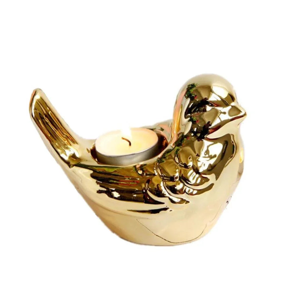 Gold ceramic bird candlestick, decorative candleholder - House of Avana