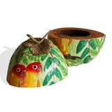 Stylized West African Parakeets Hand-painted on Natural Coconut Icebox L20cm x W20cm H25cm- Icebox for Kitchen & Dining, Kitchen & Dining Serveware