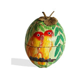 Stylized West African Parakeets Hand-painted on Natural Coconut Icebox L20cm x W20cm H25cm- Icebox for Kitchen & Dining, Kitchen & Dining Serveware