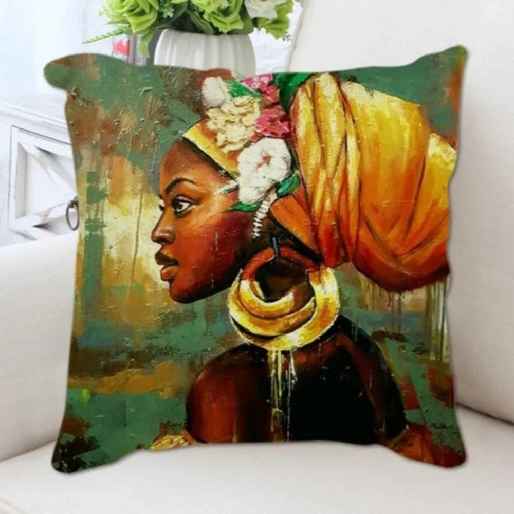 African Style Women Painting Cushion Covers - House Of Avana