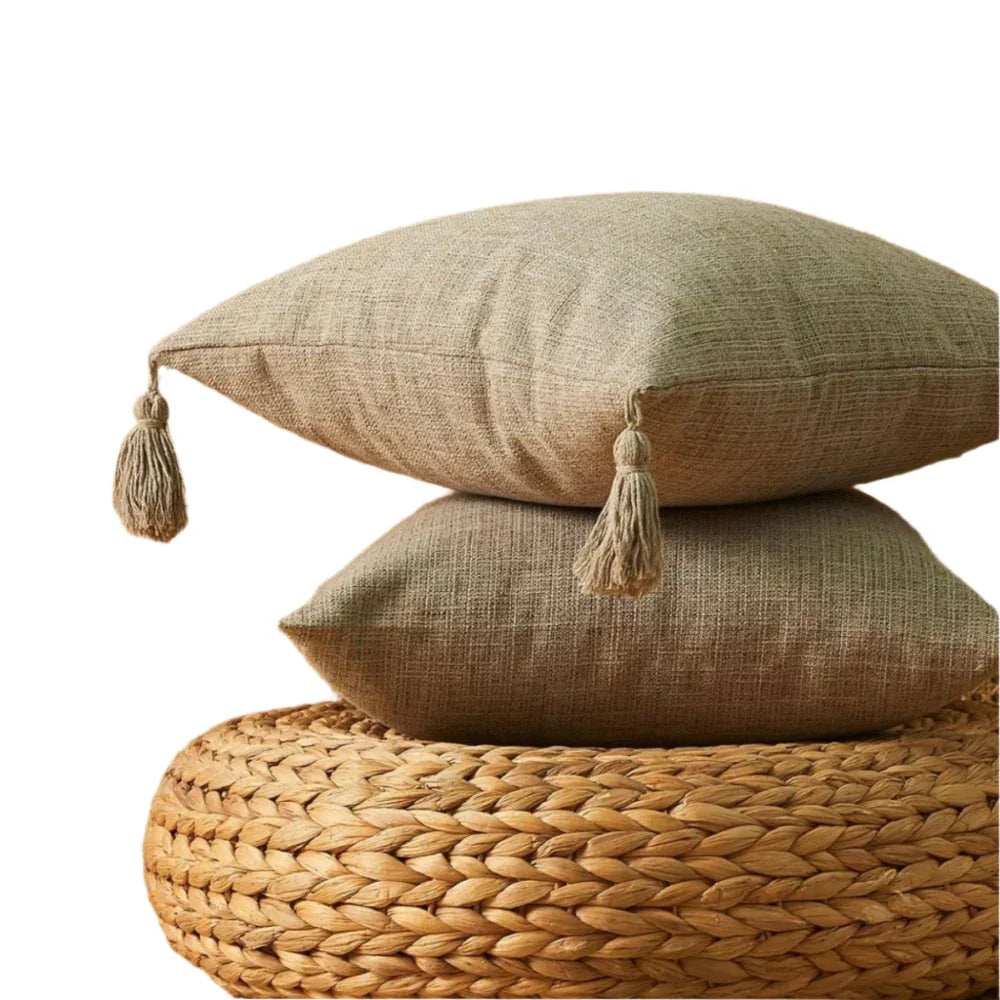 Solid Color Hemp Tassel Cushion Cover - House Of Avana