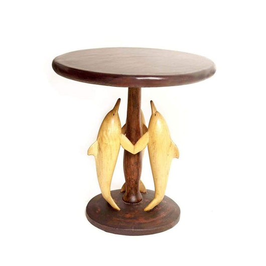 African Hand Carved Stylized Triple Dolphins Accent Table H55cmD46cm- Furniture for Living Room