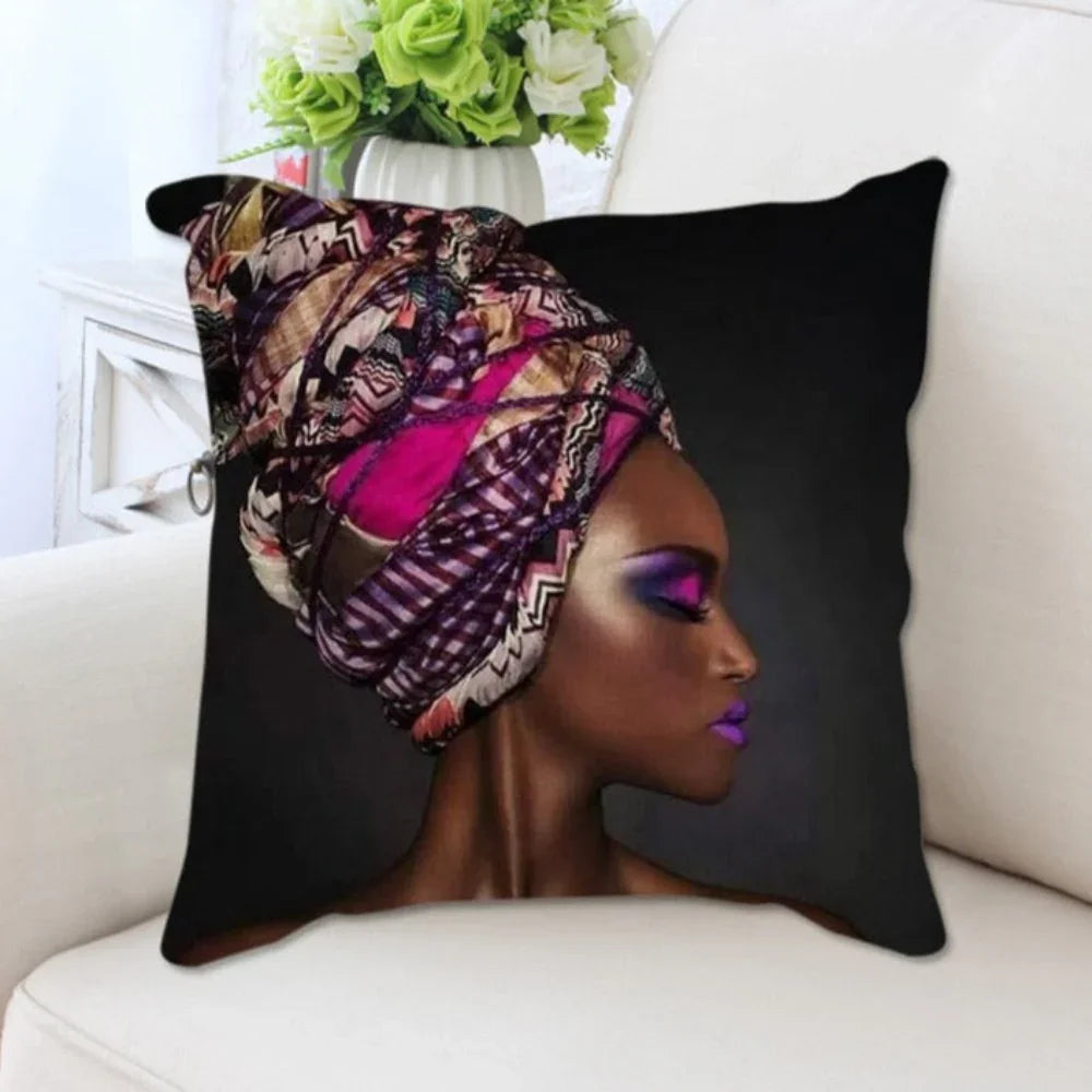 Home Decor African Woman Portrait Print Cushion Cover, lifestyle image - House Of Avana