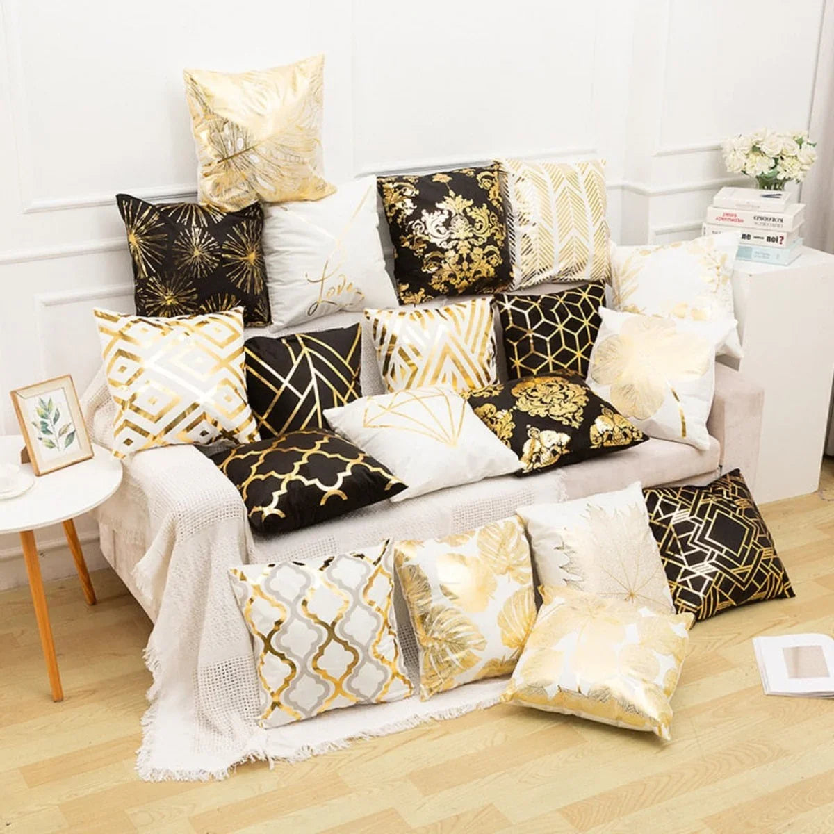 Retro Style Gold Stamped Cushion Cover - House Of Avana