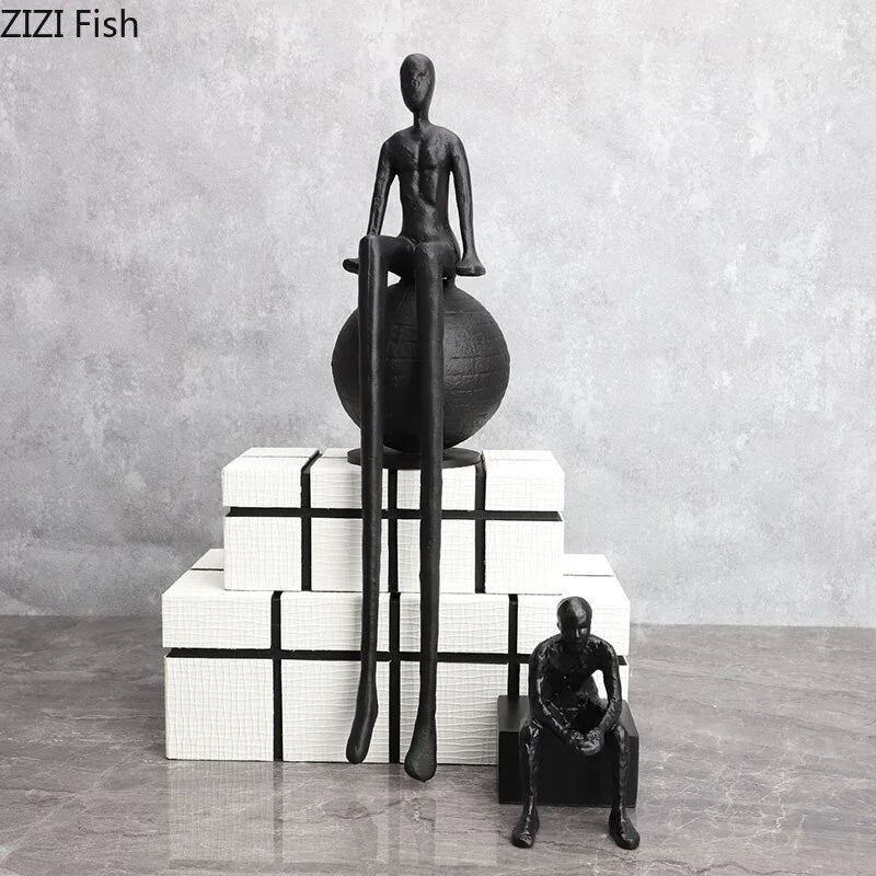 Modern Metal Figurine - Long-legged Thinker Gold, back view - House Of Avana