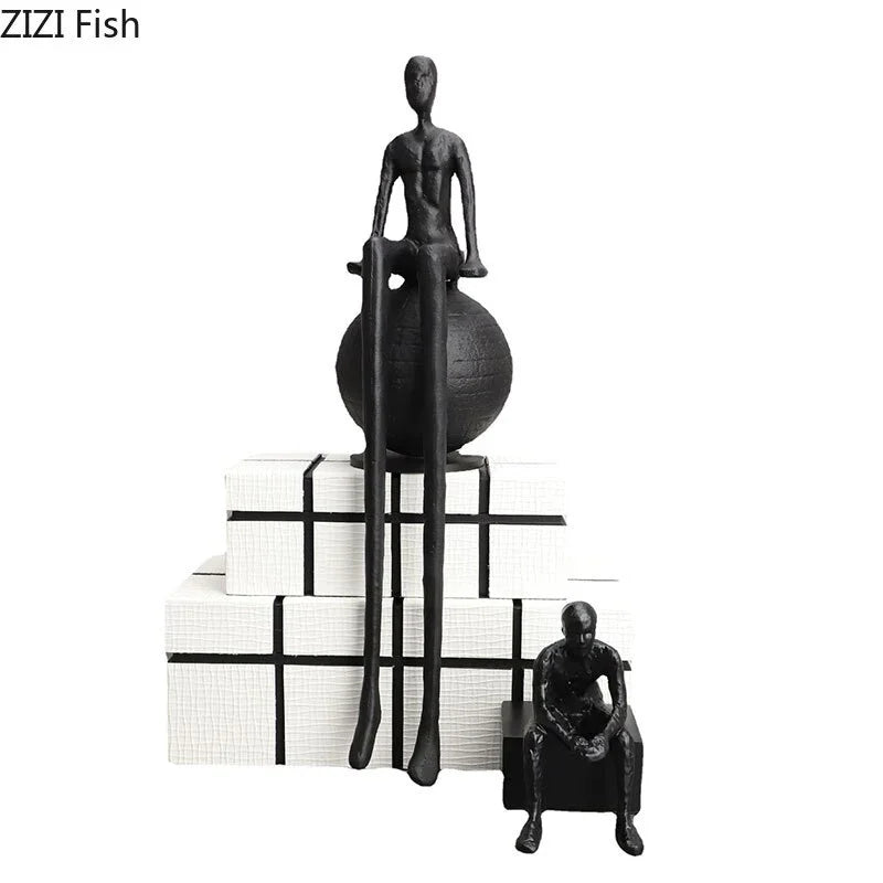 Modern Metal Figurine - Long-legged Thinker Gold, front view - House Of Avana