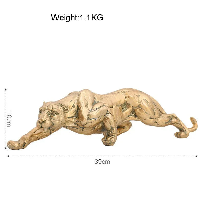 Gold panther statue, abstract metal figurine, luxurious desk decor - House of Avana