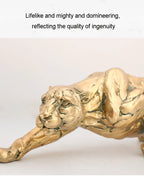 Gold panther statue, abstract metal figurine, luxurious desk decor - House of Avana
