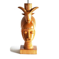 West African Vintage Home Décor Teakwood Root Hand Carved Gouro Mask with Ram on head Statue Table Lamp L27cm x W15cm x H67cm