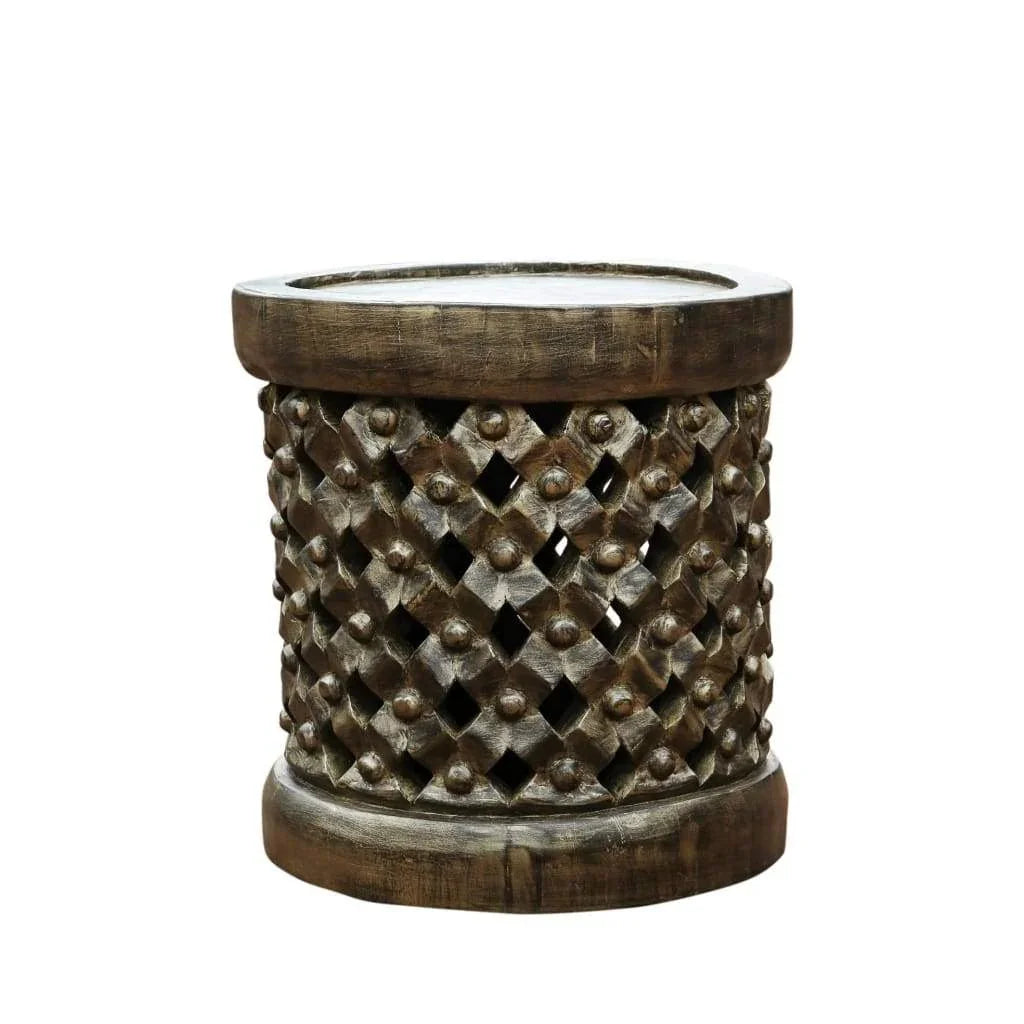 Hand Carved African Furniture Royal Cameroonian Bamileke 'Tabouret' or stool or End Side Table D40cm x H50cm - House Of Avana