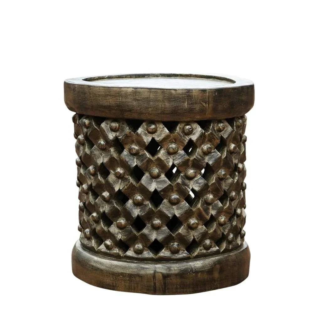 Hand Carved African Furniture Royal Cameroonian Bamileke 'Tabouret' or stool or End Side Table D40cm x H50cm - House Of Avana