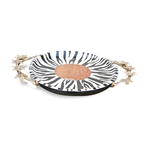 Hand-Painted Zebra Patterned Tray With Bronze Handles - Kitchen & Dining Kitchen & Dining Serveware