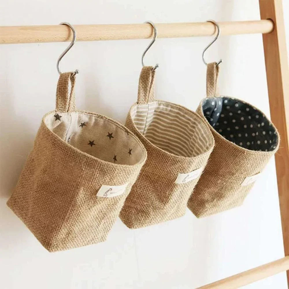Natural beige jute cotton hanging bag, eco-friendly storage - House of Avana