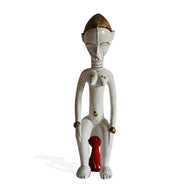 West African Kulango Tribal Statue of a Lady Hand Carved Hand Painted Vintage Centerpiece for Table Top Decor L08cm x W07cm X H30cm