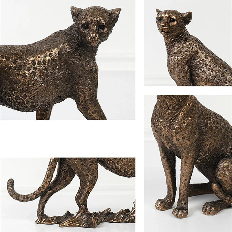 Leopard Resin Statue African Animal Model Sculpture Home Office Table Desktop Decor Cheetah Handmade Decorative Art Collection - House Of Avana