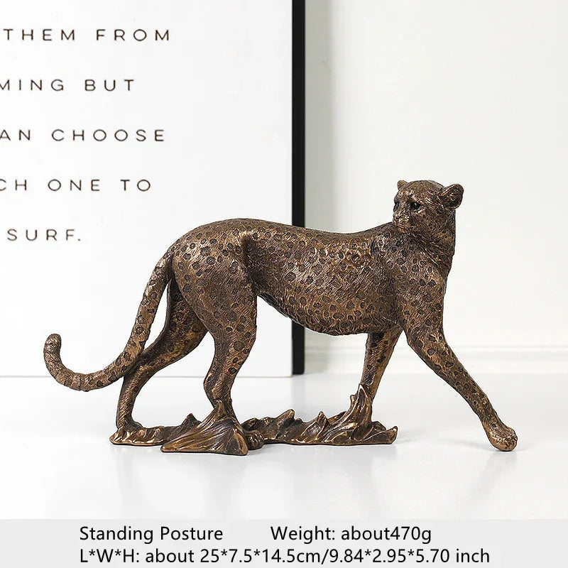 Leopard Resin Statue African Animal Model Sculpture Home Office Table Desktop Decor Cheetah Handmade Decorative Art Collection - House Of Avana