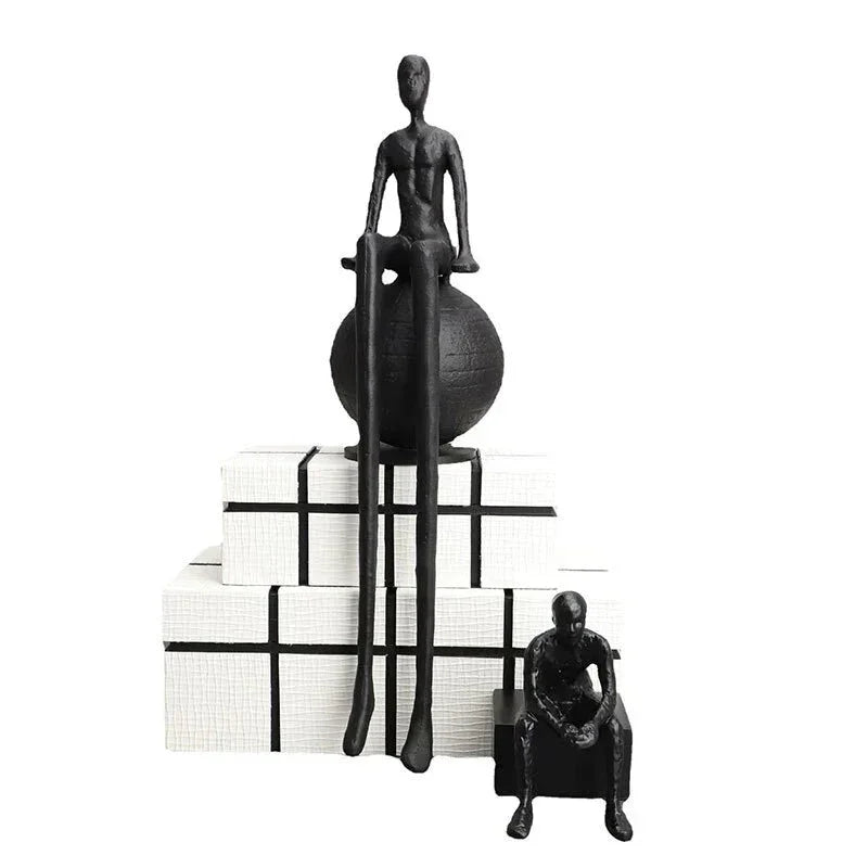 Modern Metal Figurine - Long-legged Thinker Gold, front view - House Of Avana