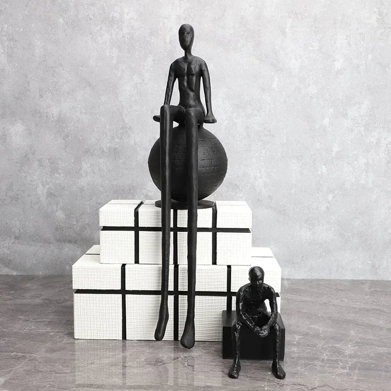 Modern Metal Figurine - Long-legged Thinker Gold, angled view - House Of Avana