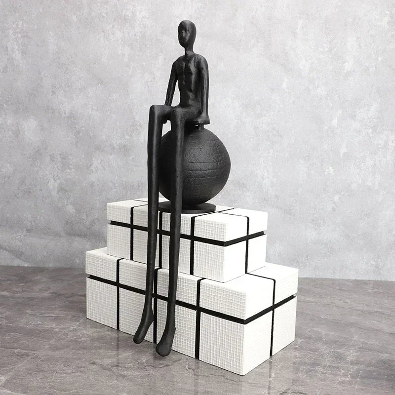 Modern Metal Figurine - Long-legged Thinker Gold, angled view - House Of Avana