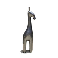 Hand Carved Teak Wood Contemporary Decor African Floor Sculpture Hand Carved Stylized Small Metallic Grey Baby Giraffe L17cm x W11cm x H70cm