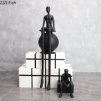 Bronze modern thinker statue, long-legged figurine, metallic finish - House of Avana