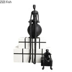 Bronze modern thinker statue, long-legged figurine, metallic finish - House of Avana