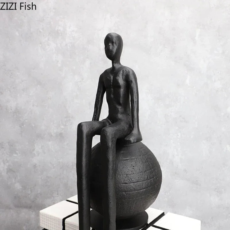 Bronze modern thinker statue, long-legged figurine, metallic finish - House of Avana