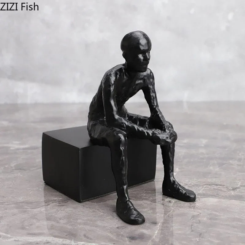 Bronze modern thinker statue, long-legged figurine, metallic finish - House of Avana