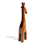 Hand Carved Teak Wood Contemporary Decor African Floor Sculpture Stylized Natural Teak Baby Giraffe L13cm x W09cm x H57cm