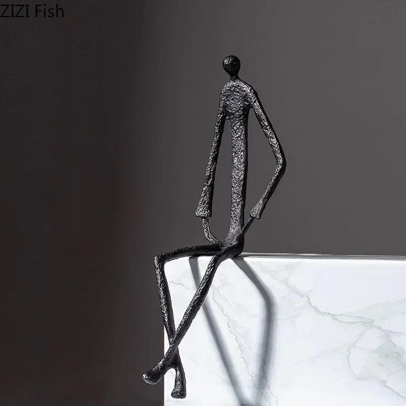 Modern Black Figure - Abstract Sitting Man Design, side view - House Of Avana