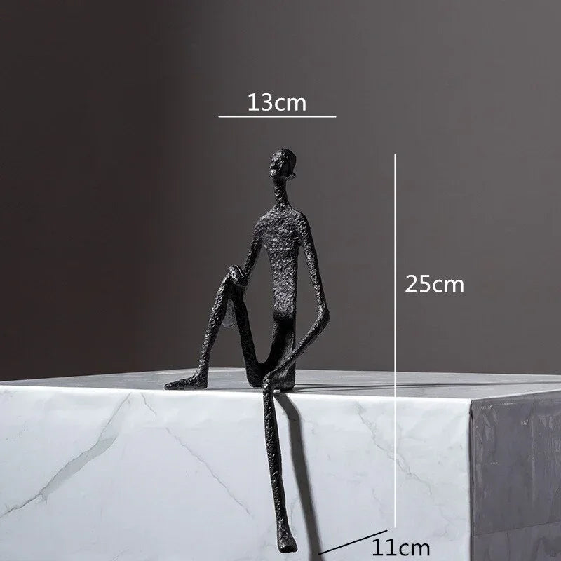 Modern Black Figure - Abstract Sitting Man Design, angled view - House Of Avana