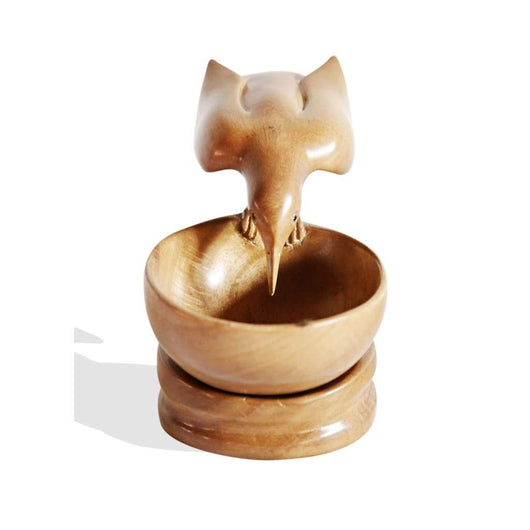 West African Teak Wood Hand Carved Thirsty Parrot Wildlife Centerpiece Decorative Table Decor Sculpture with Round Spoon L25cm x W12cm x H15cm