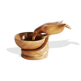 West African Teak Wood Hand Carved Thirsty Parrot Wildlife Centerpiece Decorative Table Decor Sculpture with Round Spoon L25cm x W12cm x H15cm