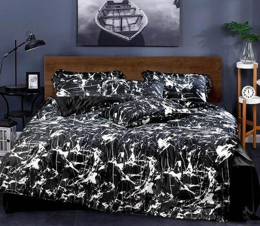 Premium Luxurious Pure 100% 19 Momme Mulberry Silk Seamless Duvet Cover with Marble Print