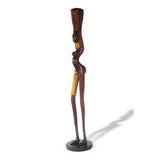 West African Style Hand Carved Teak Wood Dark Hued Sculptor's Muse Floor Lamp - D23cm x H101cm