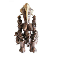 West African Vinatge Senoufu Tribal Maternity Statue of a Mother with 9 babies Vintage Revived Centerpiece for Table Top Decor L33cm x W30cm X H63cm 