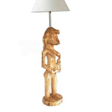 West African Vintage Senufo Maternity Statue with a baby Table Lamp for Décor D15cm x H80cm