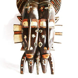 West African Vinatge Tribal Ivory Coast Painted Senoufu Twin Kpelie Mask  L23cm x W09cm x H43cm - Mask Wall Decor