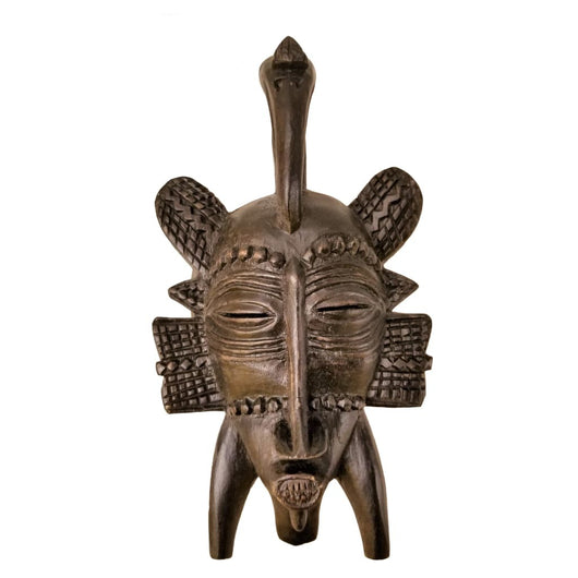 West African Vintage Tribal Ivory Coast Small Senufo Passport Mask with Scarification  L12cm x W06cm x H22cm -  Mask Wall Decor