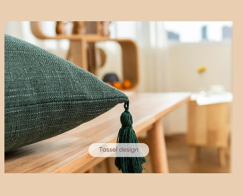 Solid Color Hemp Tassel Cushion Cover For Home Decor - House Of Avana