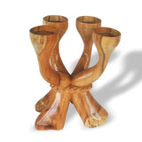 Rustic African Handcarved Tabletop Teak Wood Natural Torch Candle Holder L25cm x W18cm x H33cm - African Candleholder for Table Decor - House Of Avana