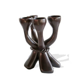 Rustic African Handcarved Tabletop Teak Wood Black Torch Candle Holder L25cm x W18cm x H33cm - African Candleholder for Table Decor